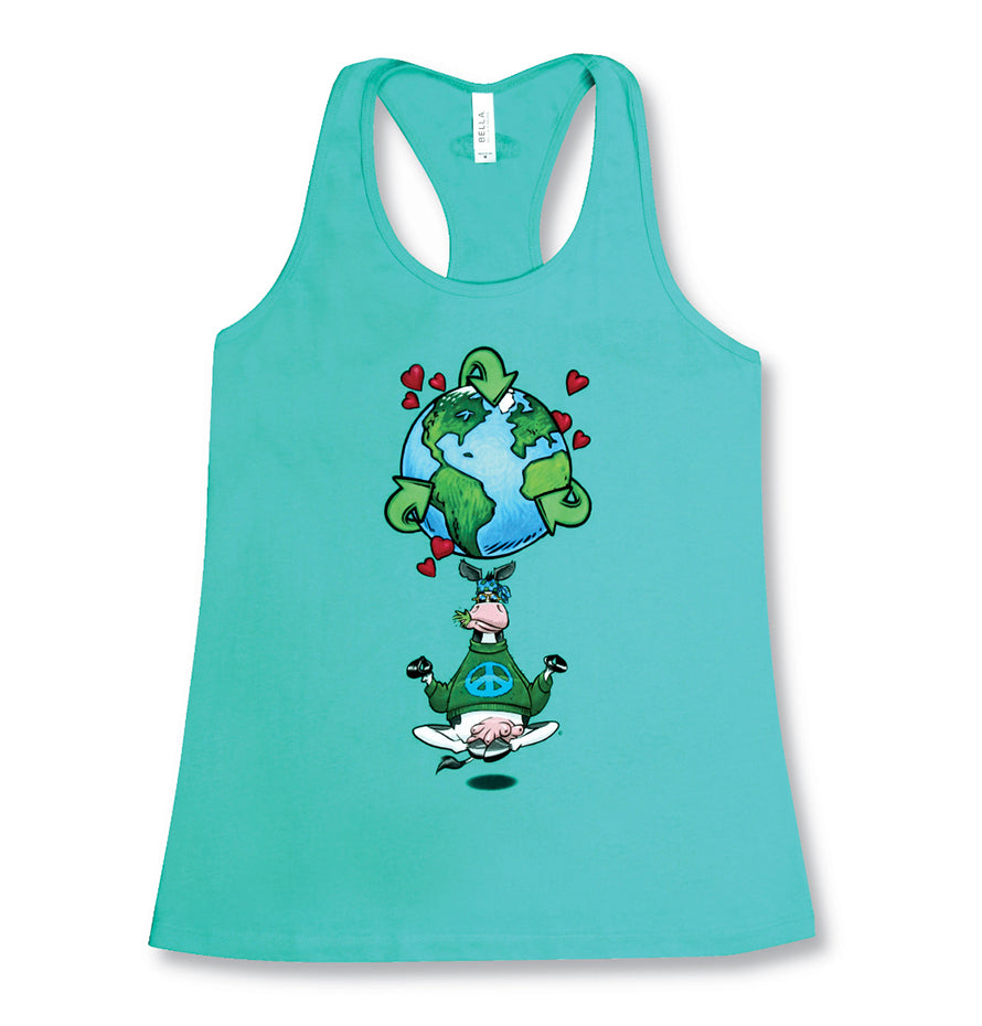 Yoga T-shirt, 100% Cotton, Namooste Yoga Cow Loves Recycling
